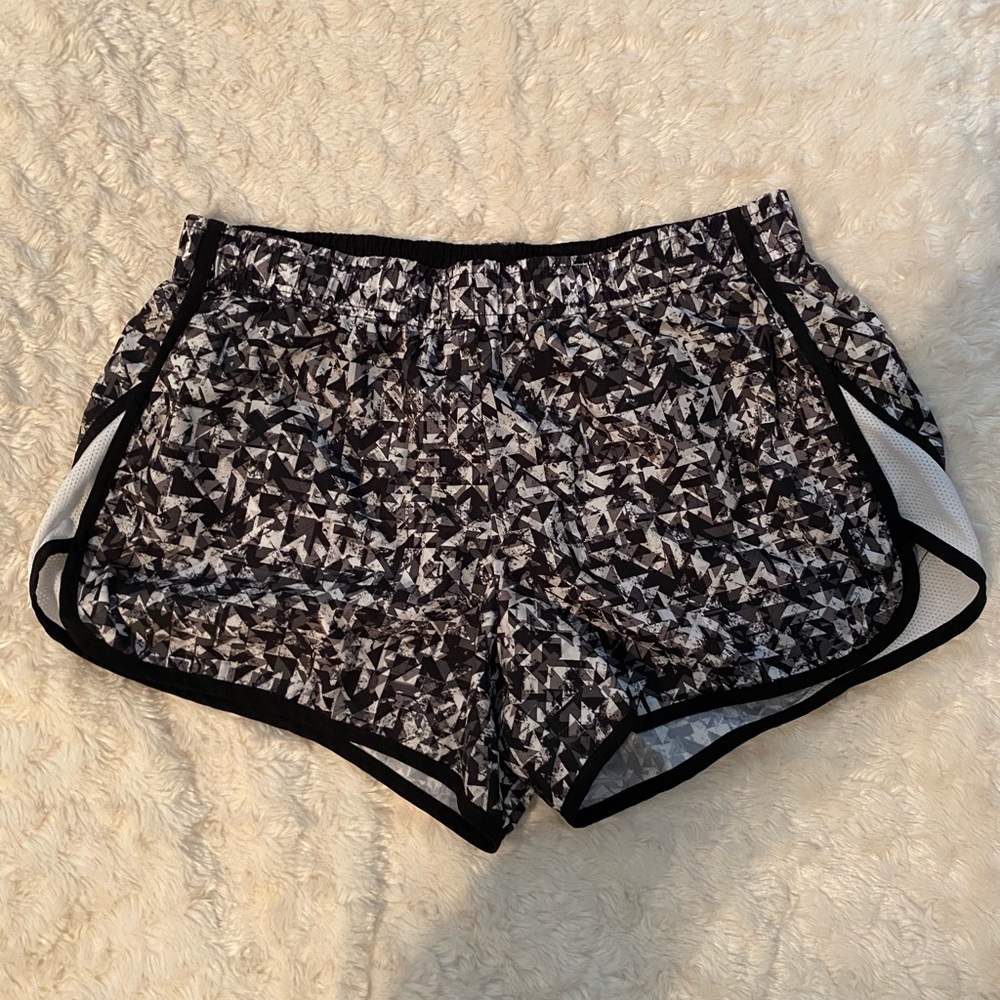 Black and White Patterned Athletic Shorts